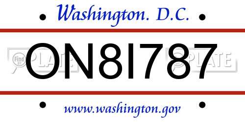 ON8I787 District Of Columbia License Plate