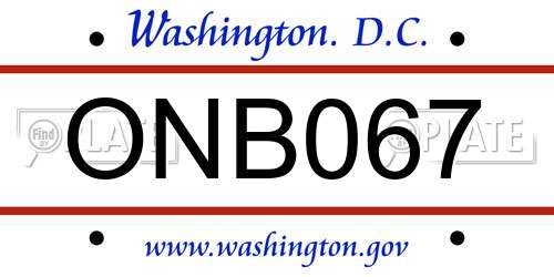 ONB067 District Of Columbia License Plate