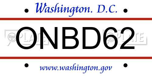ONBD62 District Of Columbia License Plate