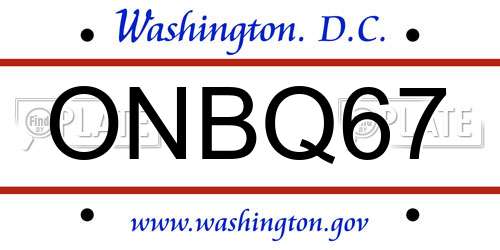 ONBQ67 District Of Columbia License Plate
