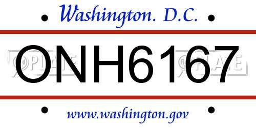 ONH6167 District Of Columbia License Plate