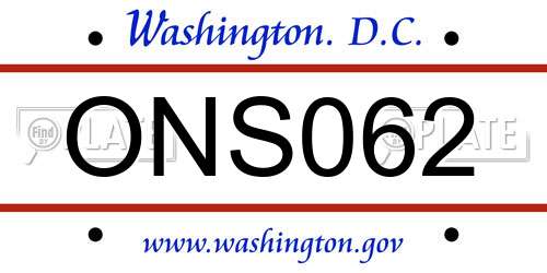 ONS062 District Of Columbia License Plate