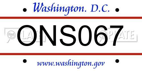 ONS067 District Of Columbia License Plate