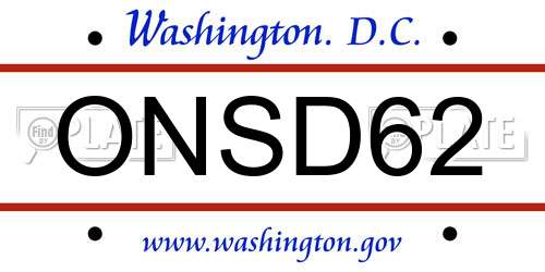 ONSD62 District Of Columbia License Plate