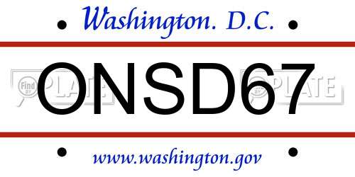ONSD67 District Of Columbia License Plate