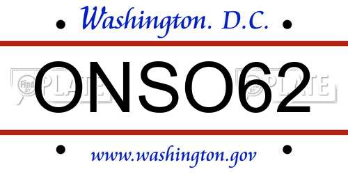 ONSO62 District Of Columbia License Plate