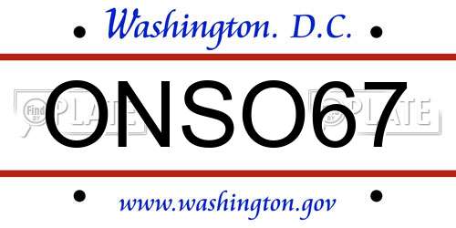 ONSO67 District Of Columbia License Plate