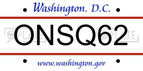 ONSQ62 District Of Columbia License Plate