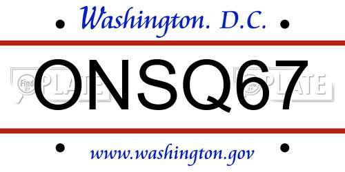 ONSQ67 District Of Columbia License Plate