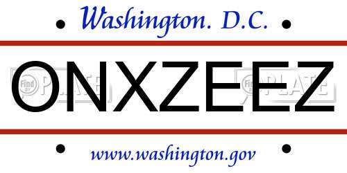 ONXZEEZ District Of Columbia License Plate
