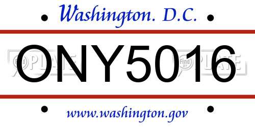 ONY5016 District Of Columbia License Plate