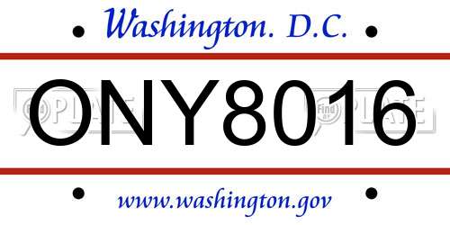 ONY8016 District Of Columbia License Plate
