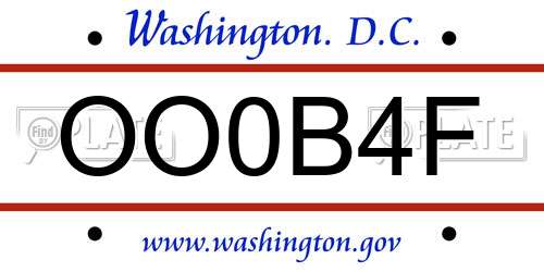 OO0B4F District Of Columbia License Plate
