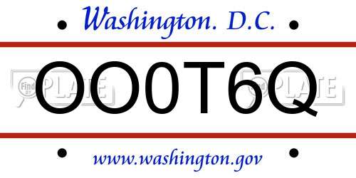 OO0T6Q District Of Columbia License Plate