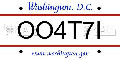OO4T7I District Of Columbia License Plate
