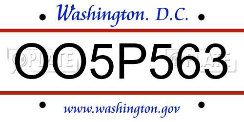 OO5P563 District Of Columbia License Plate