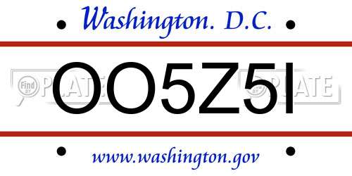 OO5Z5I District Of Columbia License Plate