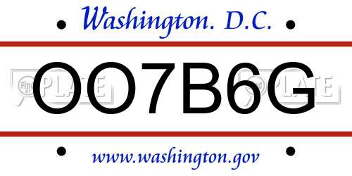 OO7B6G District Of Columbia License Plate