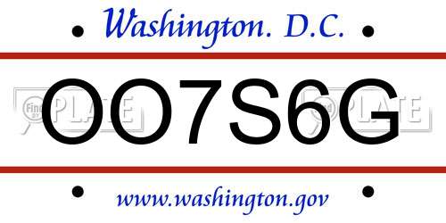 OO7S6G District Of Columbia License Plate