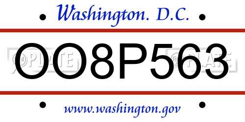 OO8P563 District Of Columbia License Plate