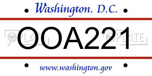 OOA221 District Of Columbia License Plate