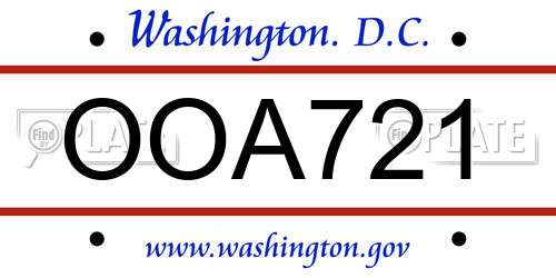 OOA721 District Of Columbia License Plate