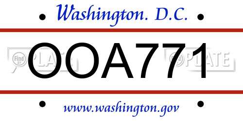 OOA771 District Of Columbia License Plate
