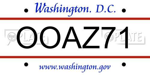 OOAZ71 District Of Columbia License Plate