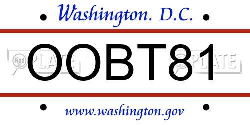 OOBT81 District Of Columbia License Plate