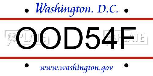 OOD54F District Of Columbia License Plate