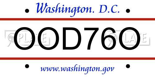OOD76O District Of Columbia License Plate