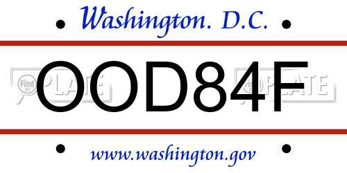 OOD84F District Of Columbia License Plate