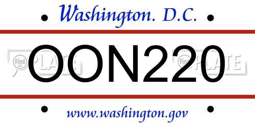 OON220 District Of Columbia License Plate