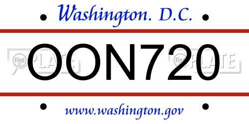 OON720 District Of Columbia License Plate