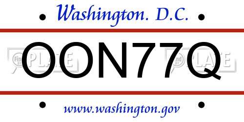 OON77Q District Of Columbia License Plate