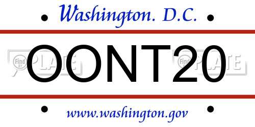 OONT20 District Of Columbia License Plate
