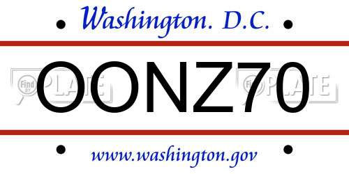 OONZ70 District Of Columbia License Plate