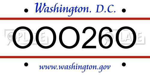 OOO26O District Of Columbia License Plate