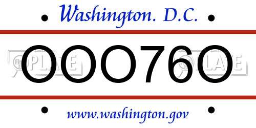 OOO76O District Of Columbia License Plate