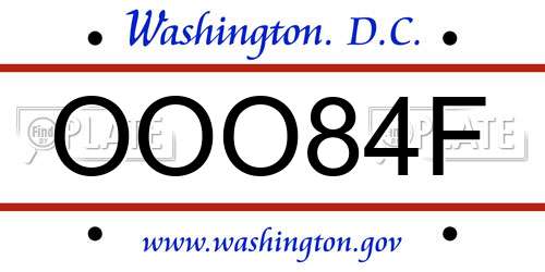 OOO84F District Of Columbia License Plate