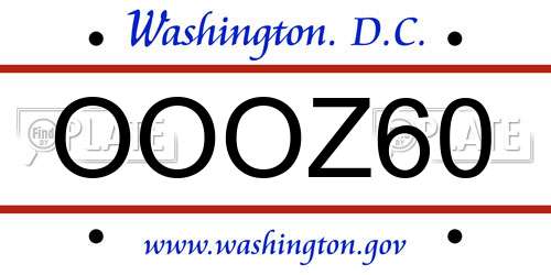 OOOZ60 District Of Columbia License Plate