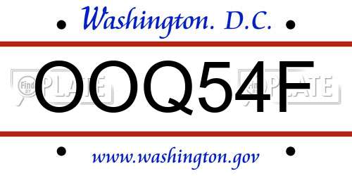OOQ54F District Of Columbia License Plate