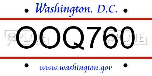 OOQ760 District Of Columbia License Plate