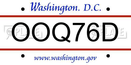 OOQ76D District Of Columbia License Plate