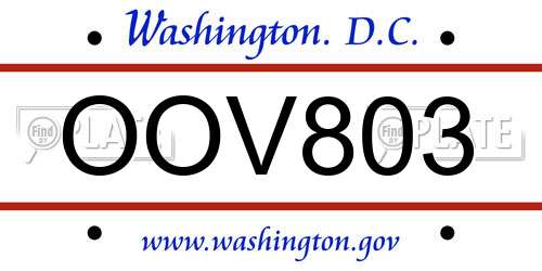 OOV803 District Of Columbia License Plate