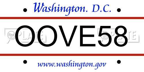 OOVE58 District Of Columbia License Plate