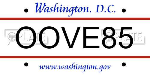 OOVE85 District Of Columbia License Plate