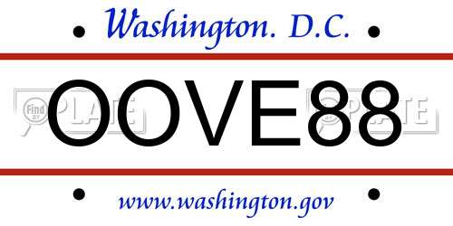 OOVE88 District Of Columbia License Plate