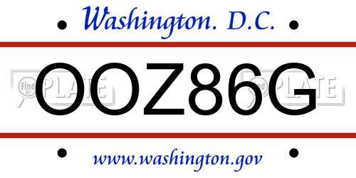 OOZ86G District Of Columbia License Plate