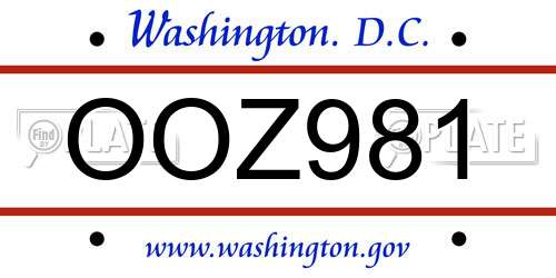 OOZ981 District Of Columbia License Plate